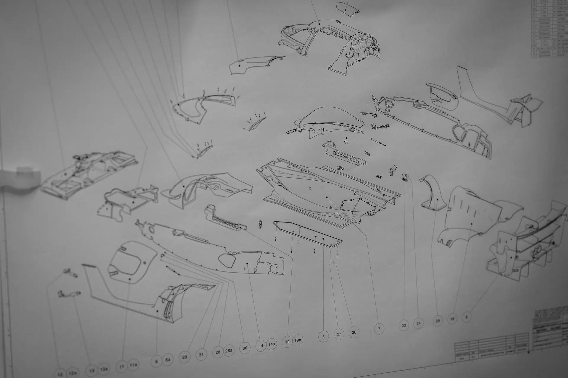 Body panel engineering drawings at MAT, Italy