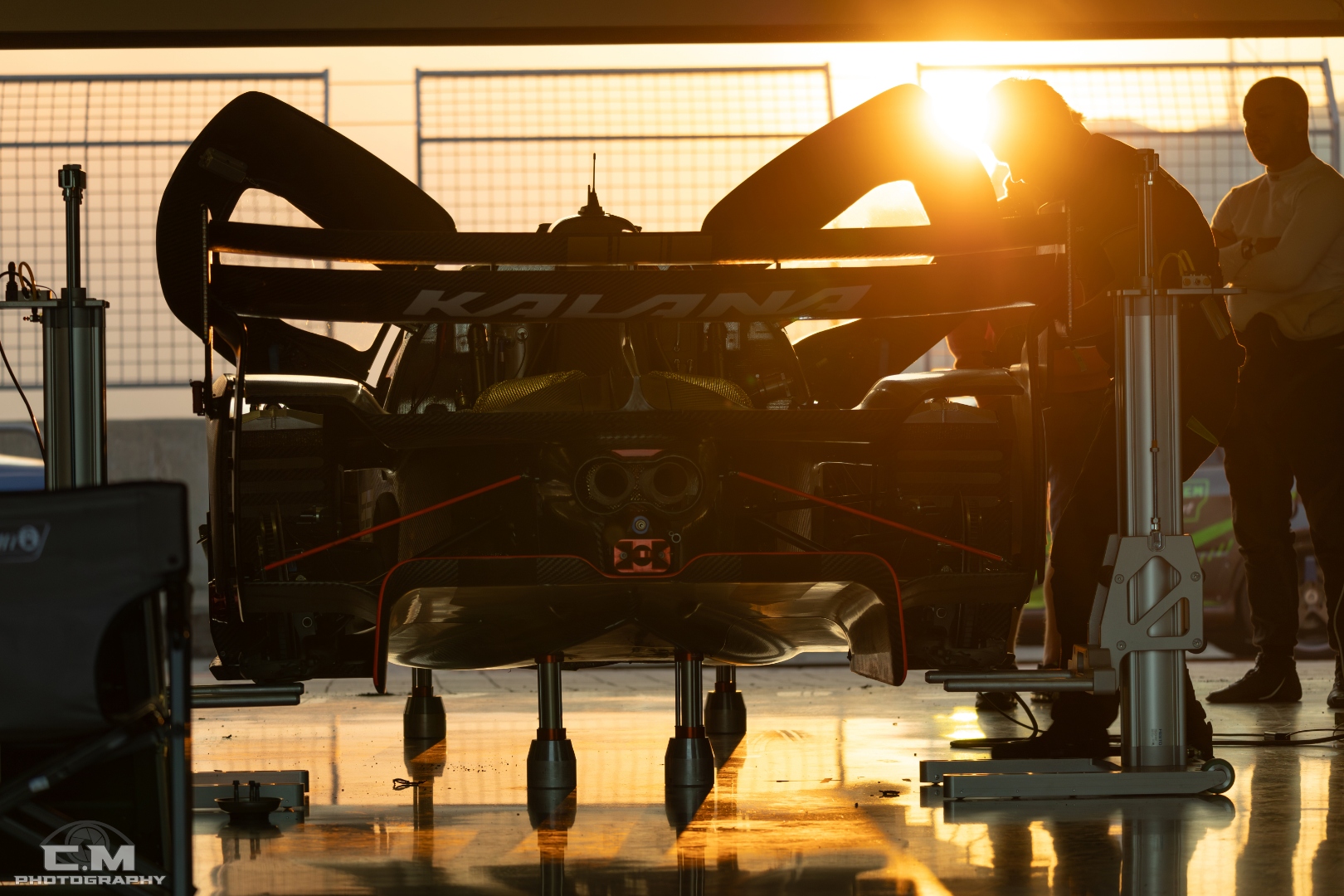 Kalana rear view silhouetted in the garage at sunset